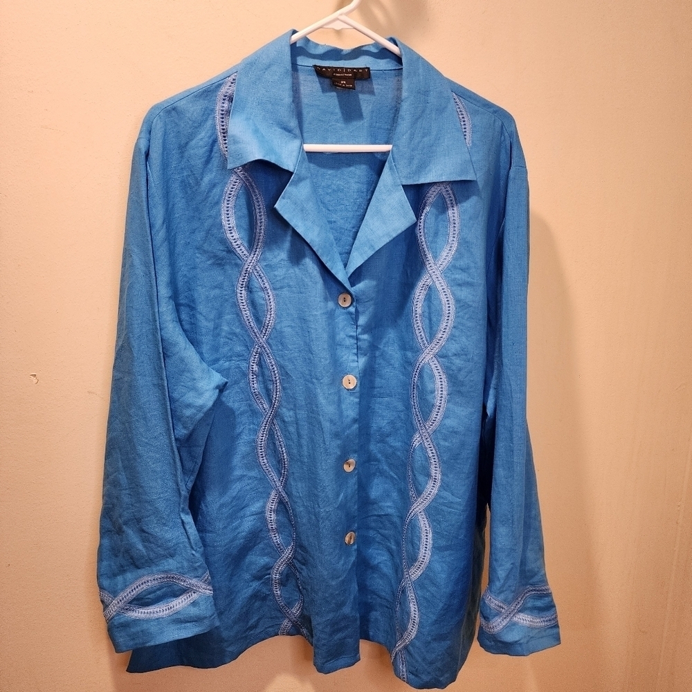 DAVID DART Women's 100% Linen Long Sleeves Button dowm Shirt Plus size 2X